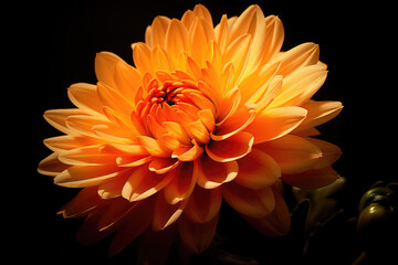 Orange dahlia flower on black background	