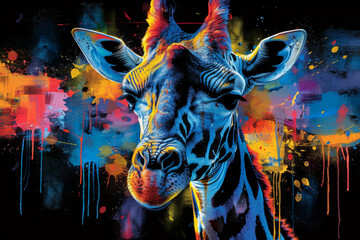 giraffe in neon colors in a pop art style