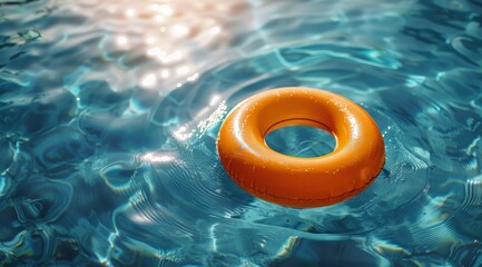 A Single Yellow Inflatable Ring Floating in a Blue Pool on a Sunny Day