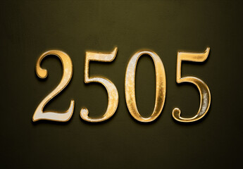 Old gold effect of 2505 number with 3D glossy style Mockup.
