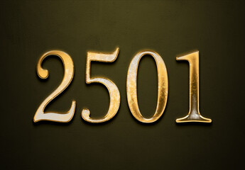 Old gold effect of 2501 number with 3D glossy style Mockup.