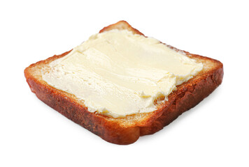 Piece of toasted bread with butter isolated on white