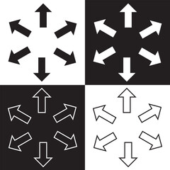 Inward arrow icon vector. Six Arrows icon sign symbol in trendy flat style. Set elements in colored icons. Arrow pointing center vector icon illustration isolated on white and black background. EPS10