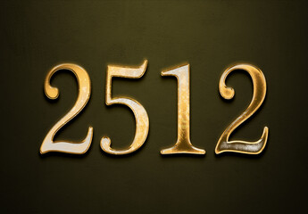 Old gold effect of 2512 number with 3D glossy style Mockup.