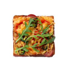One tasty pizza toast isolated on white, top view