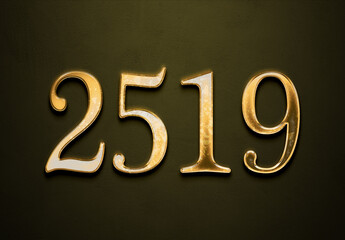 Old gold effect of 2519 number with 3D glossy style Mockup.
