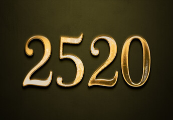 Old gold effect of 2520 number with 3D glossy style Mockup.
