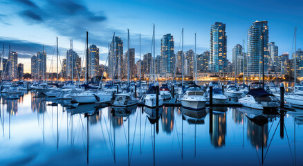 Obraz premium Evening City Marina with Reflections