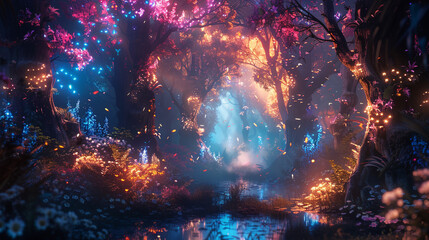 Imaginative singing scene, beautiful and magical elements, vibrant and detailed design