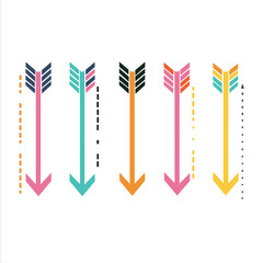 Fototapeta premium Colorful arrows pointing downward, modern geometric design, gradient colors. Abstract vector illustration featuring stylized arrows, clean lines shapes. Graphic arrows, creative decoration elements