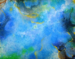 Fototapeta premium Blue and yellow alcohol ink background