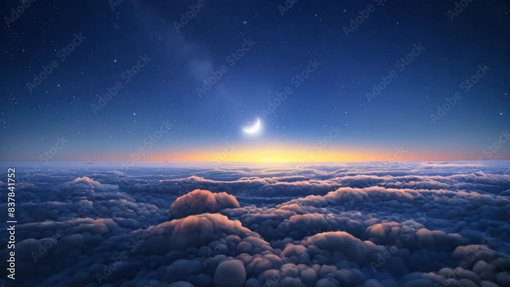 Wall mural a breathtaking view of the moon shining brightly above clouds in the night sky