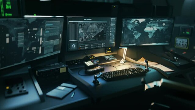 Innovation army radar technology scanning the city area. Innovation army radar software looking for the rival forces. Innovation army radar interface identifies the target base location coordinates.