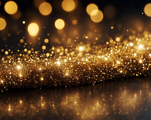 Obraz premium Abstract glitter lights, gold and black, defocused banner design 
