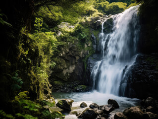 Obraz premium Enchanting Forest Waterfall Oasis