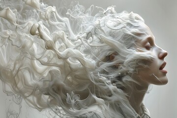 Fototapeta premium Surreal Woman with Flowing Hair - Conceptual Digital Art for Creative Design and Inspiration