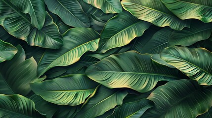 Obraz premium Beautiful Tropical Background Featuring Lush Green Banana Leaves