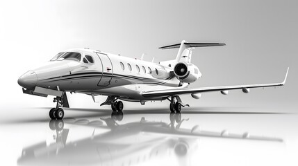 A sleek private jet with detailed features, isolated on a white background