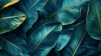 Obraz premium Beautiful Tropical Background Featuring Lush Green Banana Leaves