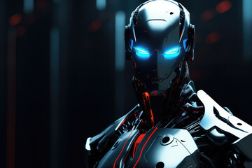 Advanced AI Robot Portrait with Glowing Blue Eyes