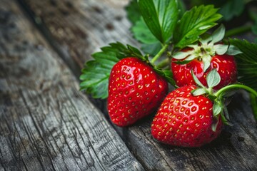 Fresh Strawberries on Rustic Wooden Surface.