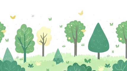 Whimsical Forest: Minimalist Background with Cute Trees and Bushes