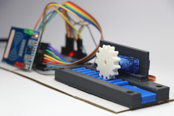 Mechatronics project demonstration with 3d printed gear and slider mechanism and micro controller...