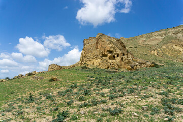 Tomb caves in the rock near Kaspi city. Georgia.