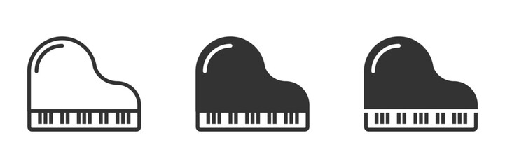 Vector illustration of three grand piano icons in different styles. Ideal for music-related designs, concerts, and artistic concepts. © Burbuzin