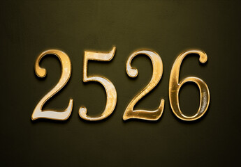 Old gold effect of 2526 number with 3D glossy style Mockup.