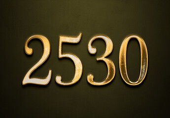 Old gold effect of 2530 number with 3D glossy style Mockup.