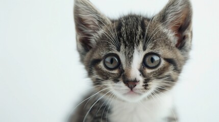 Obraz premium A close-up photo of a young kitten with large, blue eyes