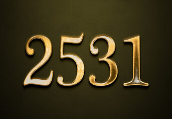 Old gold effect of 2531 number with 3D glossy style Mockup.