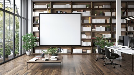 A large white wall with a large empty frame