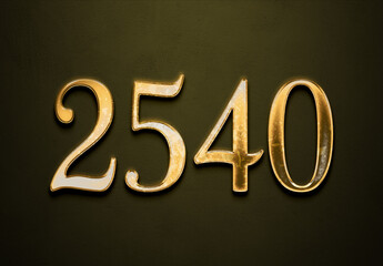 Old gold effect of 2540 number with 3D glossy style Mockup.