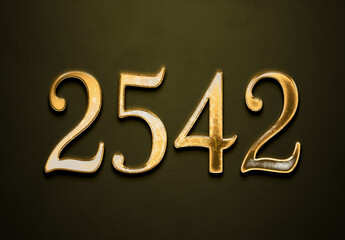 Old gold effect of 2542 number with 3D glossy style Mockup.