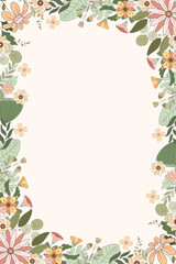 Hand Drawn Groovy Retro Flower Frame Background