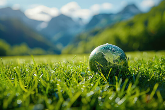 Close up of natural green grass hues globe resting flote