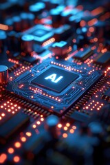 Artificial intelligence chip concept. AI optimized circuit board