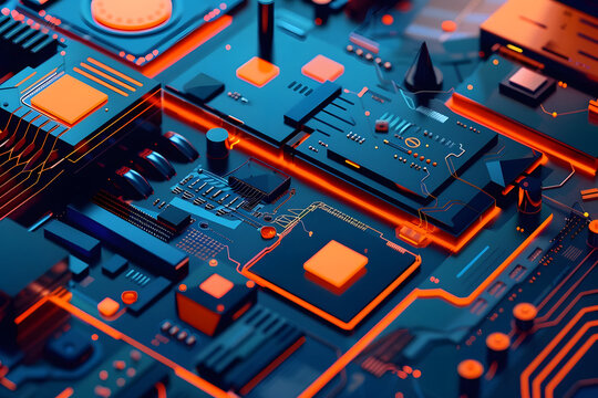 vibrant orange and blue tech theme showcases futuristic innovation. generative ai