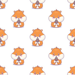 Seamless pattern with funny hamster eats seed