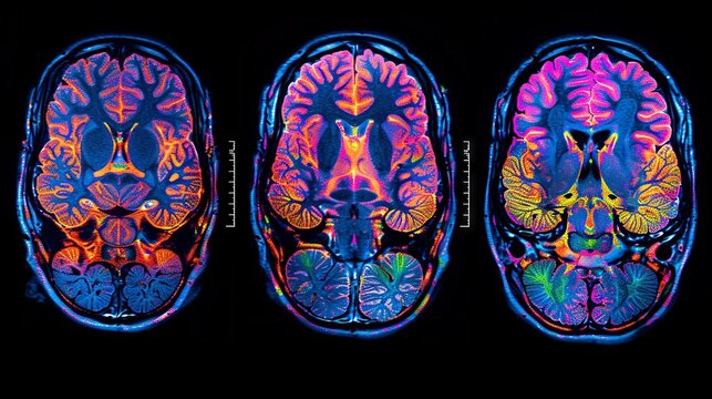 Vibrant brain scan images showing detailed neurological patterns
