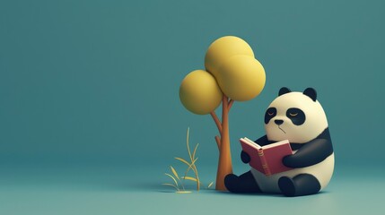  an adorable panda reading a book under a tree