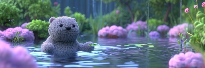  an otter fishing in a pond