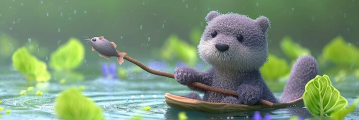  an otter fishing in a pond