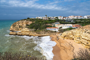 Portuguese coast in Benagil, Algarve, Portugal. Seven Hangging Valleys Trail.