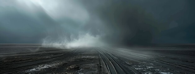 Ominous Storm Over Dark Desolate Road Landscape