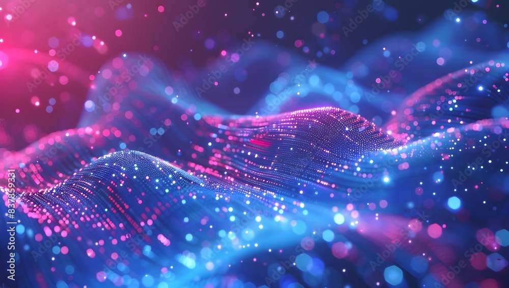 Poster abstract digital background with glowing data connections and dynamic wave forms, representing the c