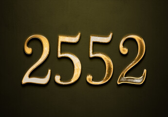 Old gold effect of 2552 number with 3D glossy style Mockup.