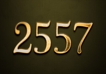 Old gold effect of 2557 number with 3D glossy style Mockup.